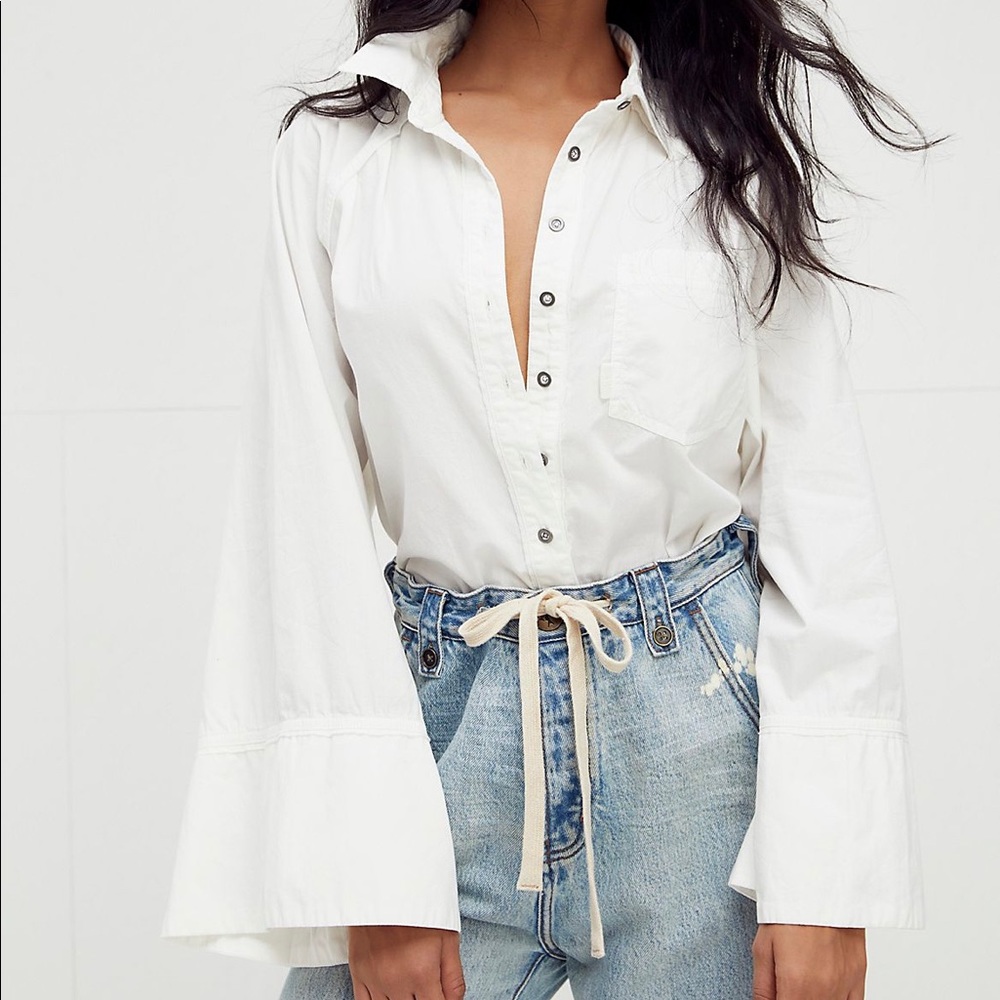 Free People Milano White Button Down S
